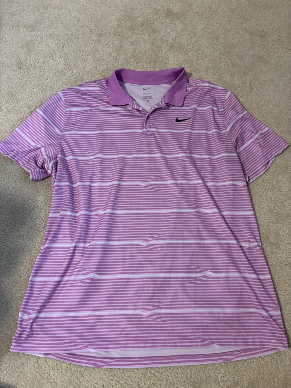 Nike Purple and White Striped Performance Polo